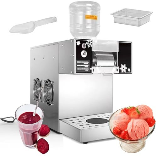 Máquina de hielo comercial Snowflake, máquina de hielo de encimera Snowflake, máquina de hielo Snowflake con plato giratorio eléctrico de acero inoxidable para restaurantes y bares,70kg/h