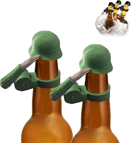 snaptrig bottle cap,2pcs Bierhelm Dekoration,bottle blaster,kapsel kanone bier,bierhelm,Schwarz oder Grün, 3D-Druck,1 Stück, Bierflaschen Helm, Soldat Salut, Multifunktional