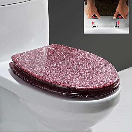 IBOWZ Toilettendeckel mit, Glitzer-Schnellverschluss, 360° verstellbare Scharniere, Doppelbefestigung, Pink