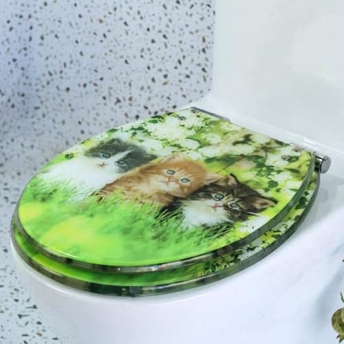 Serenitison Toilettensitz mit 3D Katzenmuster,Toilettensitz aus Harz,WC Deckel aus Kunstharz,mit Absenkautomatik/Softclose,Verschleißfest,für Zuhause,Gästebad,Studio,Apartment,Hotel(42 * 36CM)