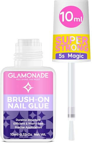 Glamonade Nail Glue Extra Strong: Tips Acrylics False Nail Adhesive for Applying Artificial Nail Tips Manicure Nail Glue for Nail Repair Easy to Dip Long Lasting 10ml