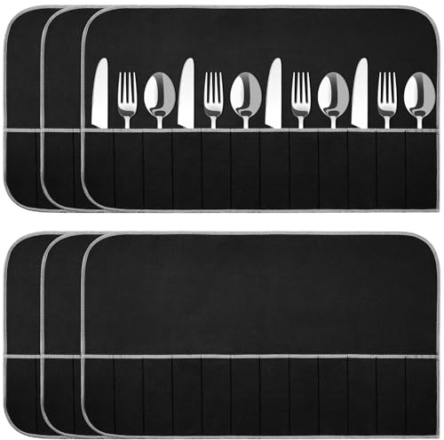 Lot de 6 sacs de rangement argentés anti-ternissement en feutre argenté pour couverts de cuisine et ustensiles de cuisine