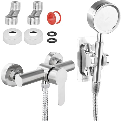 Monomando Ducha, Grifo de Ducha Frío y Caliente, Grifo Ducha Baño de Pared Acero inoxidable 304, Grifo de Baño para Agua Fría y Caliente Con cabezal de Ducha