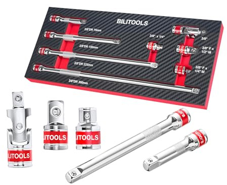 BILITOOLS Rallonge Cliquet 3/8 Jeu de 8 Rallonges avec Adaptateurs