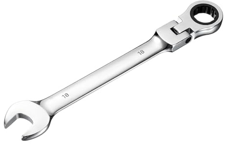 sourcing map Llave combinada de trinquete de cabeza flexible de 18 mm, caja de trinquete estándar métrica de 72 dientes y llave de doble extremo de acero CR-V de extremo abierto para sujetadores