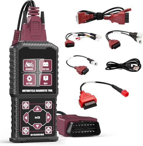 Appareil de Diagnostic OBD2 pour Moto avec câble Euro-5, Lecteur et Scanner de Codes défaut pour Moto, Compatible avec Yamaha 2/3/4P, Kawasaki 4-6P, Honda 4P et Motos OBDII
