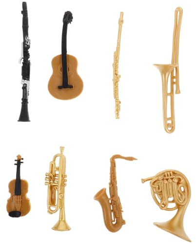 Uonlytech Mini Instrument Model Set 8 pcs Miniature Musical Instrument Set with Trumpet Saxophone Violin and Guitar 1/12 Scale Musical Instruments for Dollhouse Accessories and Mini House Decor