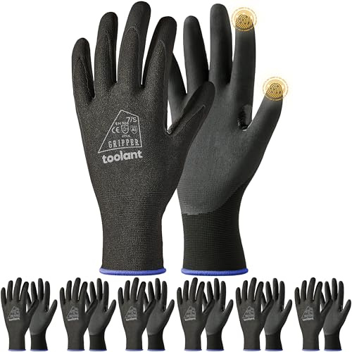 toolant Guantes de trabajo de espuma de nitrilo, color negro, talla S, 6 pares