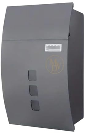 MODOVO Curved Grey Wall Mounted Post Box Edition Weatherproof Lockable Steel Letter Box with 2 Keys, Viewing Windows & Nameplate Modern Outdoor Mailbox for Home & Office(Grey)