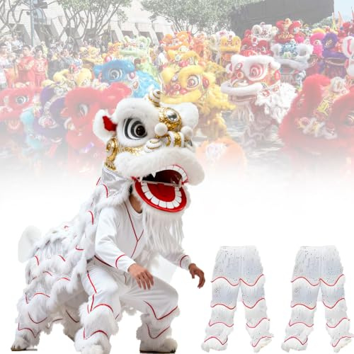 DowPie Costume de Danse du Lion de Style Chinois, décoration Artisanale personnalisée pour Le Nouvel an Chinois, pour Noël et Le Nouvel an, Encourage Les Enfants à Faire du Sport. White-Duos