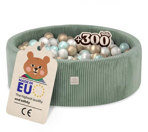 MISIOO Bollbad för barn, 90 x 30 cm, med 300 bollar, premiummaterial, avtagbart överdrag, handtvättbar i 30 grader, perfekt för 1-3 år gamla, bollbad, kul