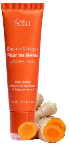 Séfia - Baume Lèvres Masque Nourrissant 2-en-1 au Curcuma 10 ml - Huile de Coco + Beurre de Karité + Miel - Nutrition Intense - Lèvres Douces & Confortables