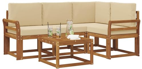 vidaXL Outdoor-Sofagarnitur mit Kissen 5 pcs Natur und Beige, Garten-Sofa-Set, Moderne Outdoormöbel, langlebige Lounge für die Terrasse, Bequeme Sitzgruppe