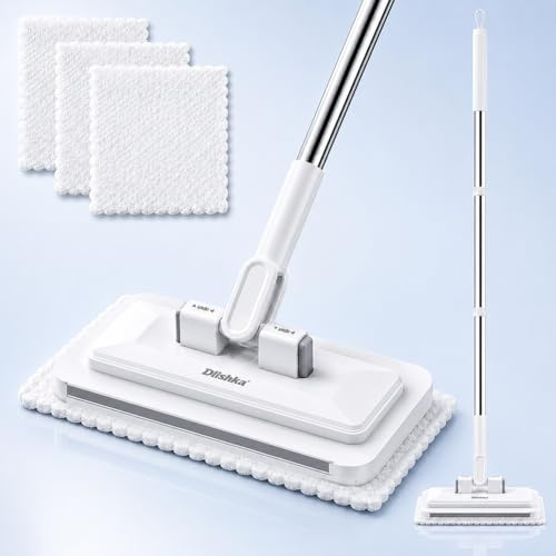 Sweeper Mop Auto Clamp with 7in Wide Microfibre Mop Head, Mini Mop with Zero Touch Press System, 360 Rotating Flat Mop, 37in Extendable Handle, 3 Reusable Pads for Kitchen Bathroom Floors