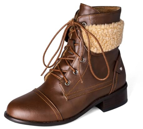 Bottines d'hiver à lacets avec doublure en fausse fourrure pour femme, marron, 33.5 EU