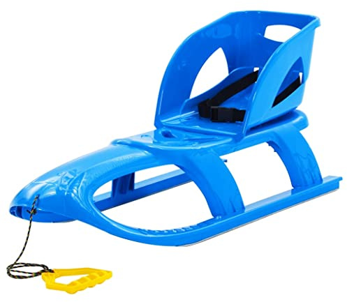 Luge avec dossier pour enfants, luge stable en polypropylène avec patins en acier, 102,5 x 40 x 23 cm, bleu, charge jusqu'à 50 kg