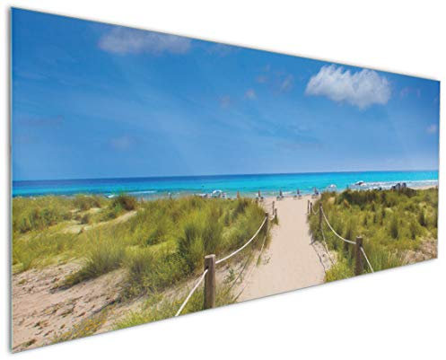 Wallario Küchenrückwand aus Glas 125 x 50 cm, Motiv: Sandweg zum blauen Meer mit blauem Himmel | Spritzschutz abwischbar & pflegeleicht