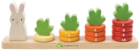 Tender Leaf Toys - Counting Carrots - Wooden Ring Stacker - Educational Toy for Early Learning, Counting, Color Sorting, and Hand-Eye Coordination - Montessori Inspired Toy for Kids - Age 18 Month+