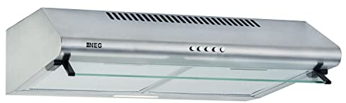 NEG Unterbau Edelstahl Dunstabzugshaube NEG15-AT+, Doppelmotor 385 m³/h, Abluft und Umluft, LED-Beleuchtung, Front gerundet, Silber, 60x50x15 cm