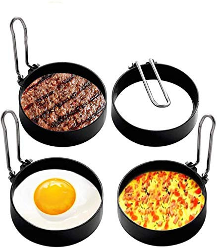Sucastle Edelstahl Ei Ring,4 Stück Edelstahl Omelettform,Eierkochringe zum Kochen,Pancake form,Spiegelei Form Griff Pfannkuchen Ring,Für Spiegelei/Pfannkuchen/Omeletts und Mehr
