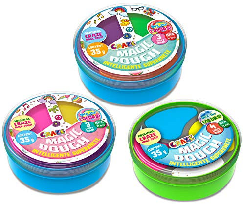 MAGIC DOUGH Twist 3er Set Intelligente Knete 3x 35g Knetmasse Dosen, Kinderknete Magische Knete ab 2 jahre