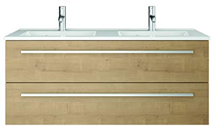 Sieper I Waschtischunterschrank 120 x 50 cm mit Doppelwaschtisch, Libato Badmöbel, Badezimmerunterschrank I Eiche Natur
