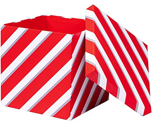 Holijolly 1 Stk. Weihnachtsgeschenkbox mit Deckel - Rot-weißes Streifendesign Geschenkbox, Faltbare Geschenkbox mit Magnetverschluss und 2 Stk Seidenpapier - 23x23x23cm