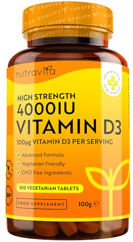 Nutravita Vegetarian Vitamin D 4000 IU, 500 Micro Tablets for 16 Months of Supply, Made in The UK, Hight Strength VIT D3 - Vitamin D3 Supports Your Immune System & Bone Health