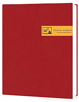 Dhao Stammbuch für 200 Fotos, selbstklebendes Leder, Erinnerungsbuch für 10 x 15 cm große Bilder, Scrapbook mit schwarz/weißen Seiten, Schutzfolie für Geschenk, rot