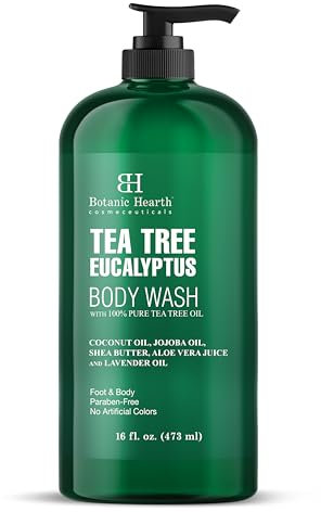 Botanic Hearth Eucalyptus & Tea Tree Body Wash | 16 Fl Oz | Helps Soothe Skin, Refreshing And Invigorating, Cleansing Shower Gel For Men And Women | Sulfate Free, Paraben Free