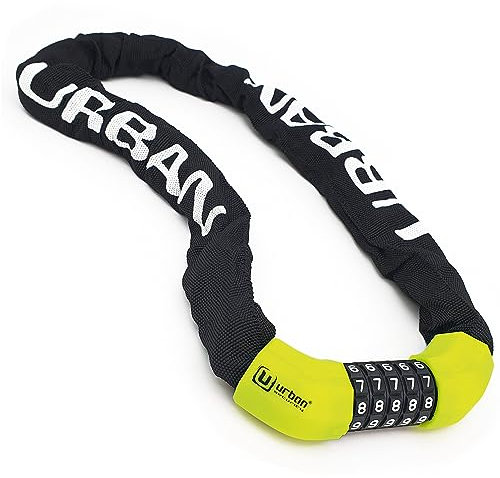 URBAN UR890 Candado Bicicleta Antirrobo, Cadena Disuasoria con Código 5 Digitos más Seguro, Eslabones Acero ø8mm Más Gruesos y Resistentes con Funda Nylon para Bici Scooter Patinete Bike Lock,100cm