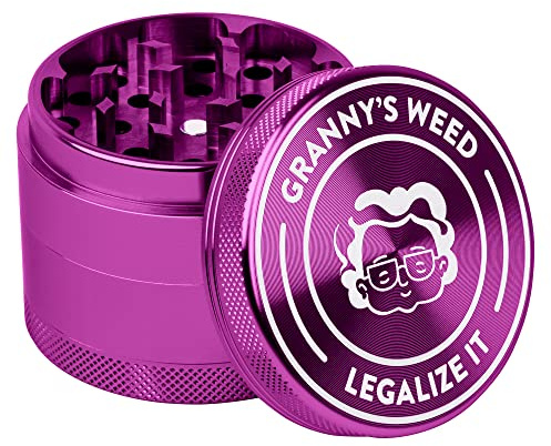 Granny's® Premium Aluminium Kräutermühle | messerscharfes Mahlwerk | ∅ 5,5 cm | 4-teilig | inkl. Pollenschieber | Kräutermühle in Lila u. weiteren edlen Designs