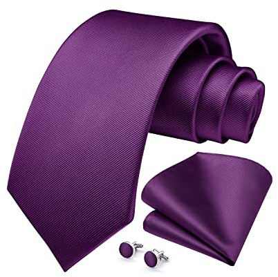 HISDERN bröllop slipsar och näsduk solid slips manschettknappar set, lila, one size