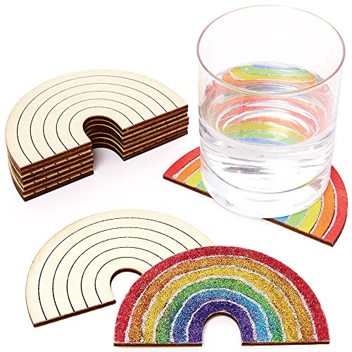 Baker Ross FC764 Regenbogen Holz Untersetzer - 10er-Pack, Holz Bastelset zum Gestalten und Personalisieren