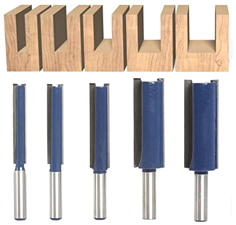 Sinoprotools Set di 5 Frese Superiori Con Fusto da 8 mm - Punte Dritte per Scanalature, Router Bit per Legno, Utensile per Lavorazione 8/10/12/18/20 mm
