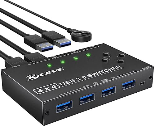 YOUTINGHDAV USB 3.0 Switch 4 PC, 4 in 4 out USB Switch3.0 per 4 computer Condividono Mouse, Tastiera, Stampante, Scanner, Keyboard and Mouse Switch Viene fornito con telecomando cablato e 4 cavi