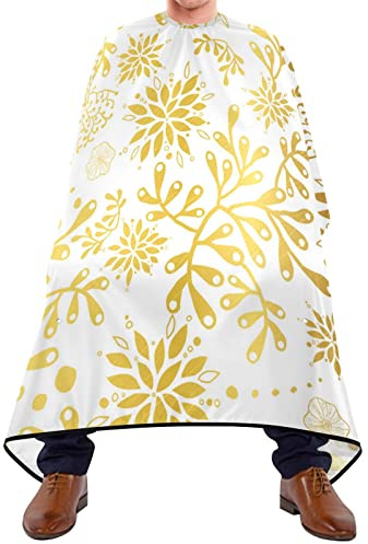 Cape De Coiffure 140x168cm, Fleurs De Dahlia Pinnata Doré Coupe Cheveux Anti-Taches Anti Statique Cape De Salon De Coiffure, Pour Adultes, Coloration Des Cheveux