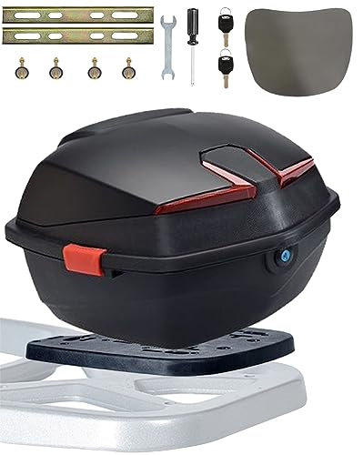 Topcase für Roller 35L Motorradkoffer mit Rückenlehne und Platte Abschließbar Motorrad Kofferraum Universal Wasserdicht Motorroller Heckbox für Moped/Mofa/Motorcycle,Black a,15*15*11in