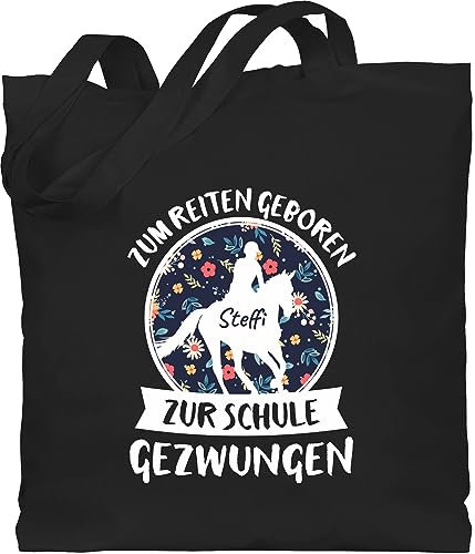 Baumwolltasche - Schulanfang Einschulung Turnbeutel - Zum Reiten geboren zur Schule gezwungen Spruch Pferde - Unisize - Schwarz - schulkind 2023 tasche schulanfänger taschen
