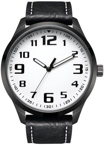 NUOVO Herrenuhr mit weißem großem Zifferblatt, arabischen Ziffern, schwarzem Gürtel, Herrenuhr