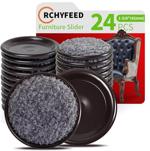RCHYFEED Lot de 24 Patins de Meubles réutilisables, Ronds en Feutre de 42mm avec Fond de Moquette, Patins de Meubles résistants pour sols durs, carrelage ou sols stratifiés Contre Les Rayures