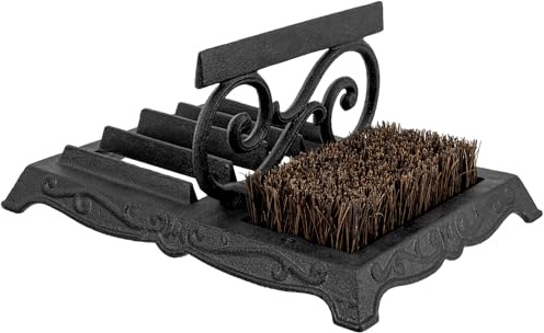 MyGift Boot Brush Scraper Outdoor, Heavy Duty Cast Iron Shoe Scrubber Mat, Footwear Bottom Dirt Cleaner and Mud Puller for Porch or Patio, Vintage Black