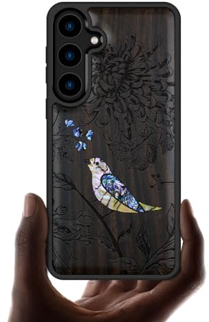 Carveit Handcrafted Case for Galaxy S24 (Flowers and Bird-Blackwood)