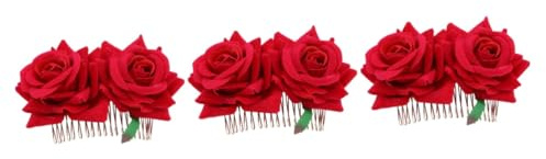DOITOOL Fleur Flamenco Cheveux 3 Pièces Accessoires De Cheveux Rouges Accessoires De Cheveux Pour La Mariée Peigne à Fleurs Peigne Fleur Rose Des Roses Couvre-chef Fourche Peigne Couronne