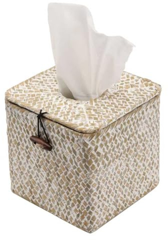 Shonmogar Taschentuchbox-Abdeckung, quadratisch, Seegras-Tücherbox, gewebter Taschentuchbox-Halter mit Deckel, Bauernhaus-Tücherabdeckung für Badezimmer, WC, Wohnzimmer, Schlafzimmer, Küche, Tisch,