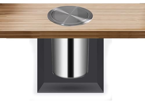 YOJIA 2.4 Gallon/9L Round Kitchen Trash Bin,The Countertop is Embedded in a Trash Can,Drop-in Trash Chute,Built-in Waste Basket,for Restaurant Home Hotel