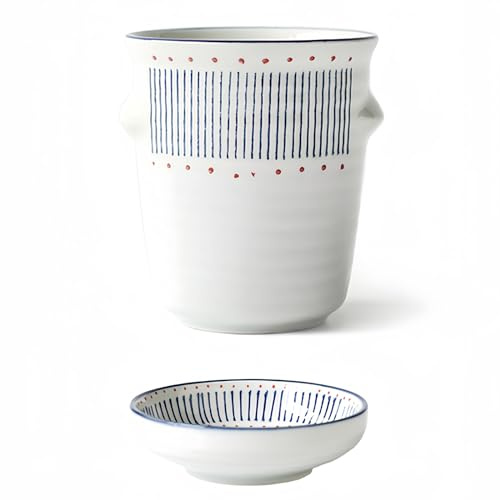 Dowbom Japanisches Keramik-Besteck-Abtropfgestell für Essstäbchen, Abflussgestell, Besteckhalter mit Griff, Essstäbchenhalter für die Küche (Blau, 10,2 cm)