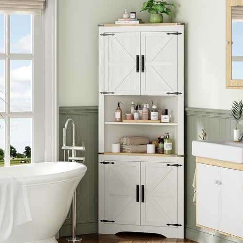Redlife Corner Storage Cabinet, Corner Badezimmerschrank mit Barn Door Design & verstellbaren Regalen, Eckschrank für Badezimmer, Wohnzimmer