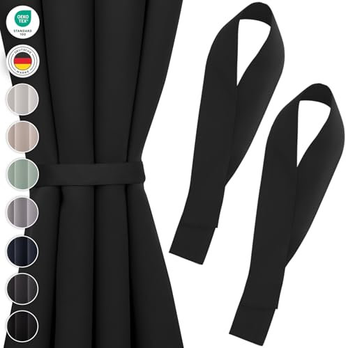 Blumtal Raffhalter für Vorhänge 2X - Vorhang Raffhalter 72x5 cm - waschbare Gardinenhalter Blickdicht - Raffhalter für Gardinen/Gardinen Raffhalter für Verdunkelungsvorhänge & Gardinenschals Schwarz