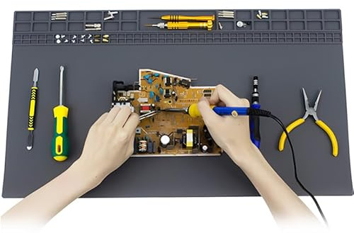 Extra Large Silicone Soldering Mat 60cm*35cm Heat Resistant 932°F Non-Slip Repair Work Mat for BGA and Gun Soldering Iron, Electronic, Phone, Laptop Repair (Grey)